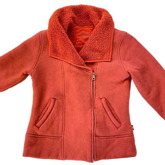 Prana Sherpa Collar Lined Jacket Women’s M Rust Color Full Asymmetric Zip - Picture 1 of 14